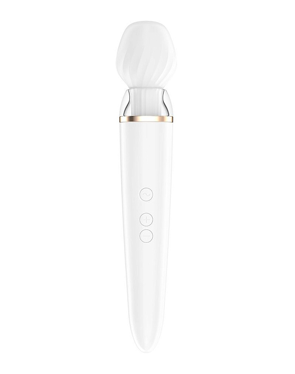 Белый вибромассажер Satisfyer Double Wand-er со сменными насадками