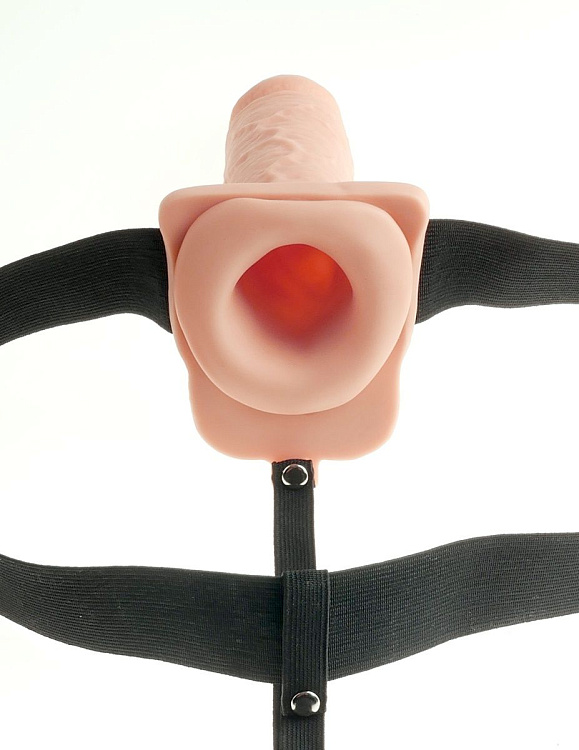 Телесный перезаряжаемый вибрострапон 7  Hollow Rechargeable Strap-on with Balls - 20,3 см.