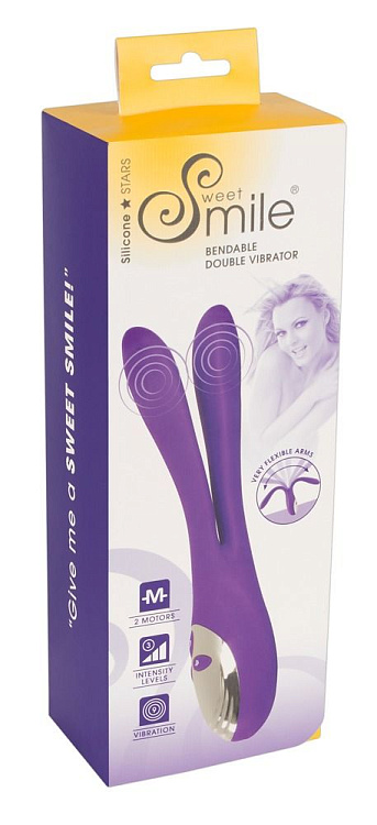 Фиолетовый сдвоенный вибратор Bendable Double Vibrator - 24,3 см.