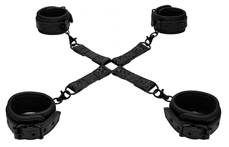 Черные наручники и наножники Luxury Hogtie