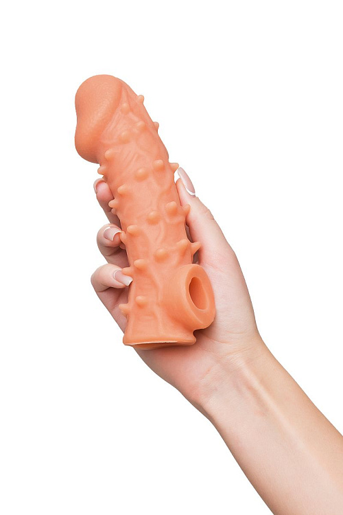 Телесная закрытая насадка с пупырышками Cock Sleeve Size L - 17,6 см.