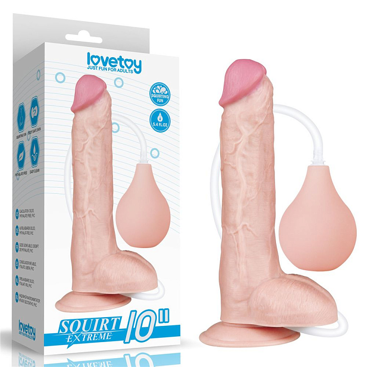 Реалистичный фаллоимитатор с имитацией эякуляции 10 Squirt Extreme Dildo - 25,4 см.