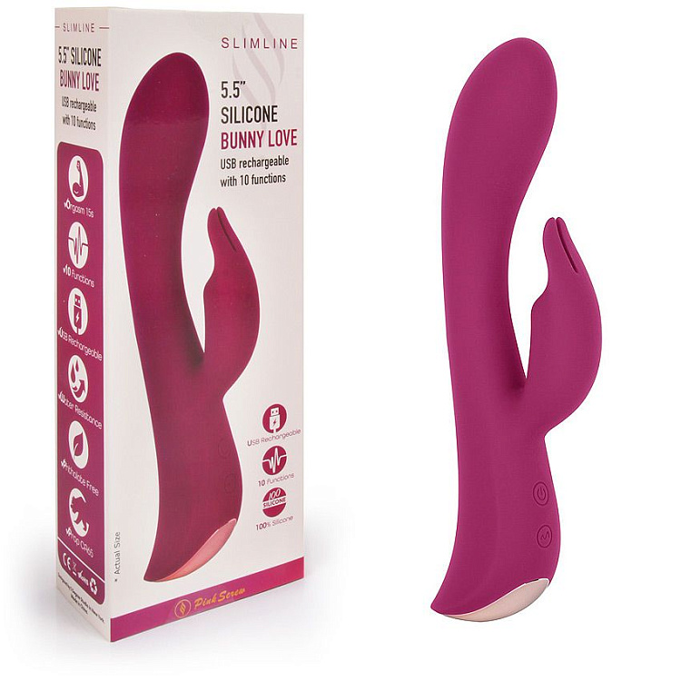 Бордовый вибромассажер-кролик 5  Silicone Bunny Love - 19,1 см.