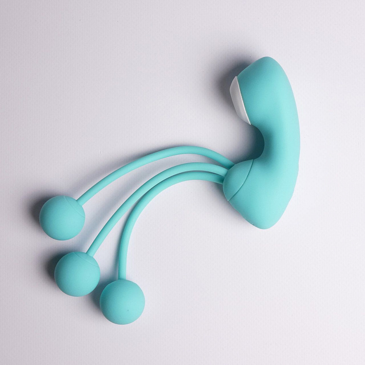 Бирюзовый вакуумный стимулятор клитора с вагинальными виброшариками