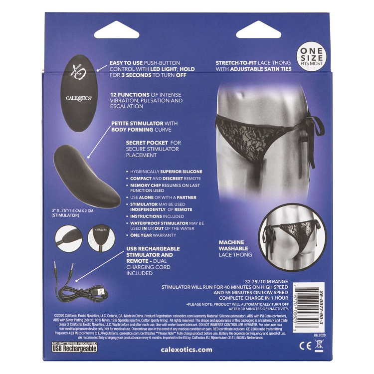 Черные кружевные трусики с вибратором для стимуляции клитора Remote Control Lace Thong Set