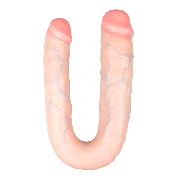 Телесный U-образный фаллоимитатор Easytoys Double Dong - 22 см.