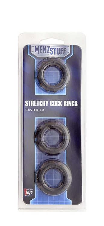 Набор из 3 чёрных эрекционных колец MENZSTUFF STRETCHY COCK RINGS