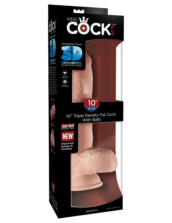 Телесный фаллоимитатор на присоске 10  Triple Density Fat Cock with Balls - 27,9 см.