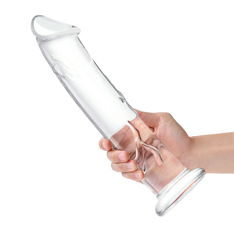 Большой стеклянный стимулятор 12’’ Glass Dildo With Veins   Flat Base - 28 см.