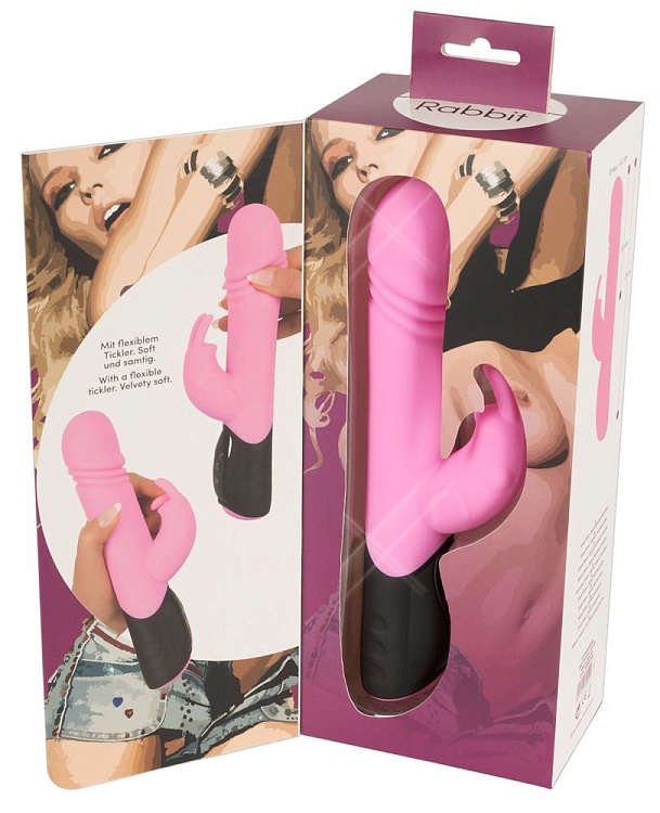 Розовый вибратор-кролик Thrusting Rabbit - 25 см.