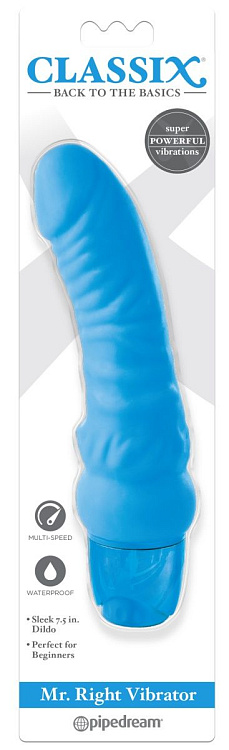 Голубой вибромассажер Classix Mr. Right Vibrator - 18,4 см.