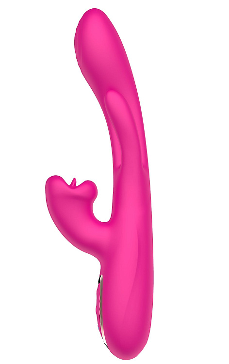 Розовый вибратор со стимуляцией клитора и фингерингом - 23,5 см.