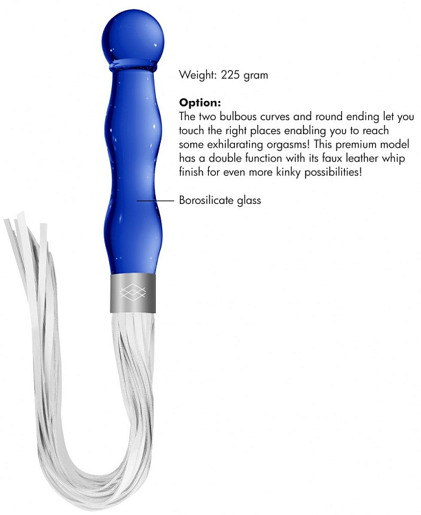 Синий анальный стимулятор-плеть Whipster с белыми хвостами