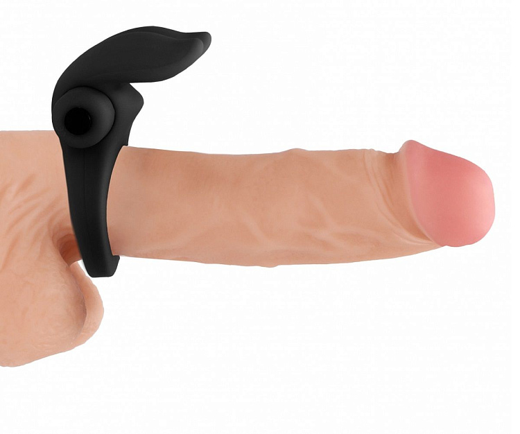 Черное эрекционное виброкольцо Bunny Silicone Cockring With Stimulating Ears