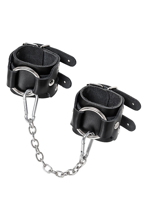 Черные кожаные наручники-браслеты с двумя ремешками
