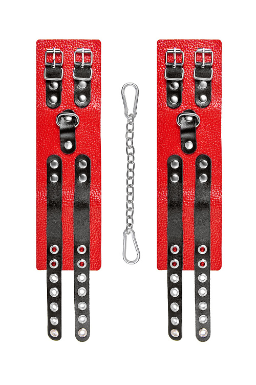 Красно-черные мягкие оковы с двумя ремешками с люверсами