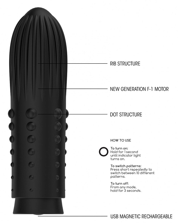 Черная вибропуля Turbo Rechargeable Bullet Lush - 9,8 см.