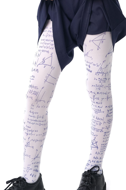 Белые детские колготки с принтом в виде формул, вычислений и схем