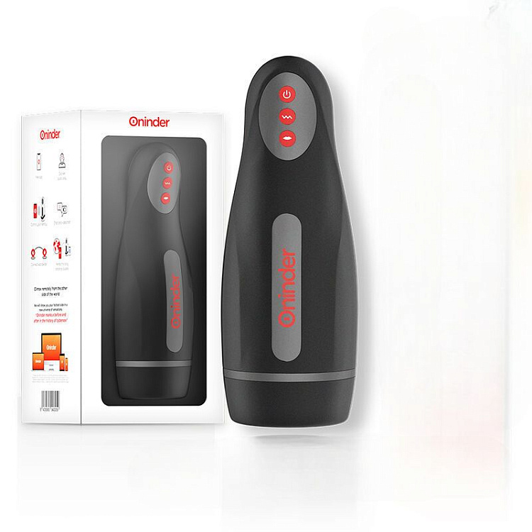 Черный автоматический мастурбатор с управлением через приложение