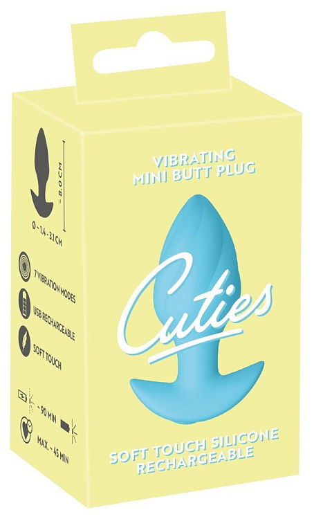 Голубая анальная пробка с вибрацией Cuties Vibrating Mini Butt Plug - 8 см.