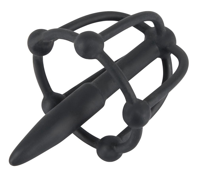 Черный силиконовый расширитель Penis Plug with Glans Cage