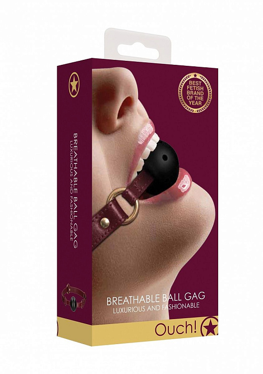 Кляп-шар на бордовых ремешках Breathable Ball Gag