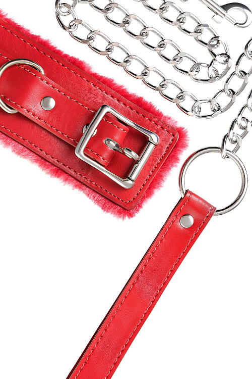 Красный ошейник с подкладкой из меха