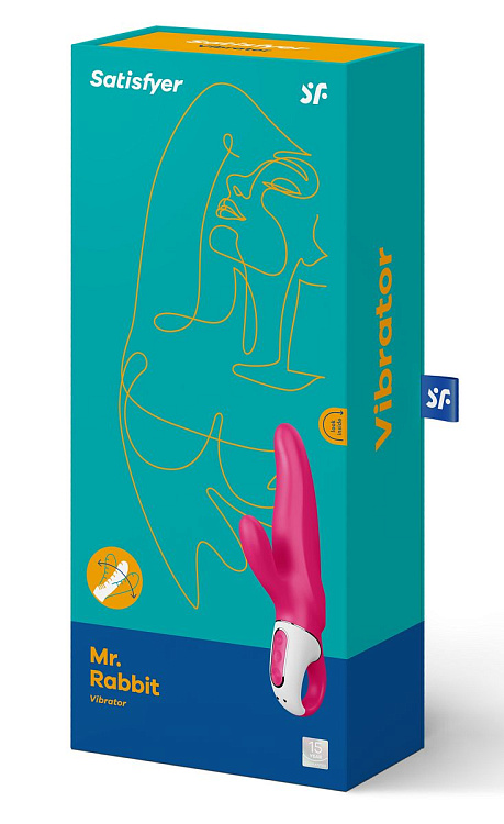 Ярко-розовый вибратор  Satisfyer Mr. Rabbit с клиторальным отростком - 22,1 см.