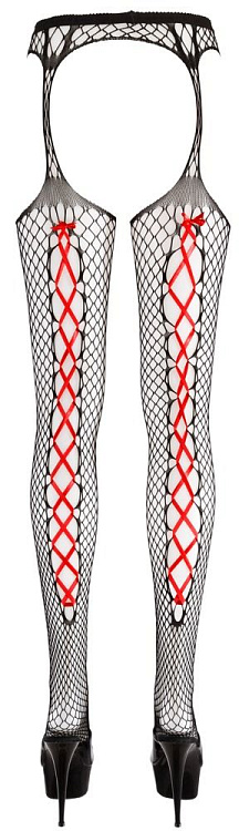 Чулки-сетка на поясе со шнуровками сзади