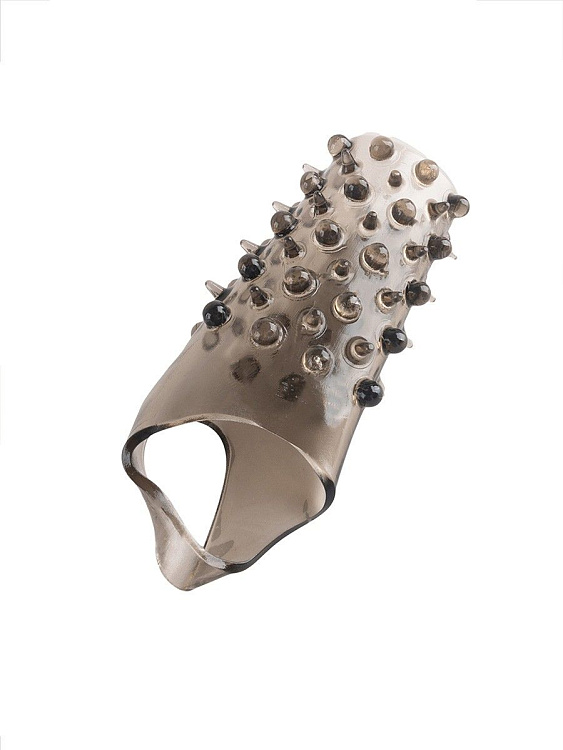 Дымчатая насадка на пенис с шипами и выпуклостями - 12,5 см.