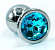 Серебристая хромированная анальная пробка с голубым кристаллом - 7 см.