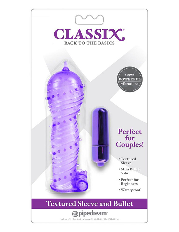 Фиолетовая вибронасадка Textured Sleeve   Bullet - 14 см.