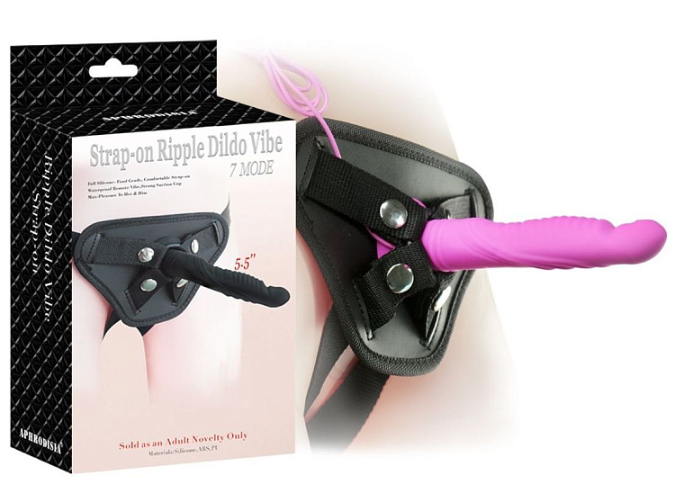 Розовый вибрострапон 5.5 inch Strap-on Ripple Dildo Vibe - 13,8 см.