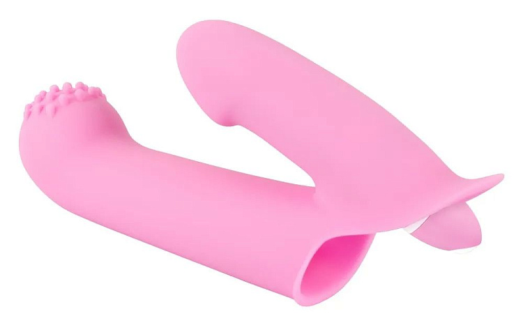 Нежно-розовая двойная вибронасадка на палец Vibrating Finger Extension - 17 см.