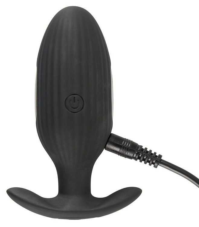 Черная анальная втулка с вибрацией и электростимуляцией Vibrating E-Stim Butt Plug - 9,2 см.