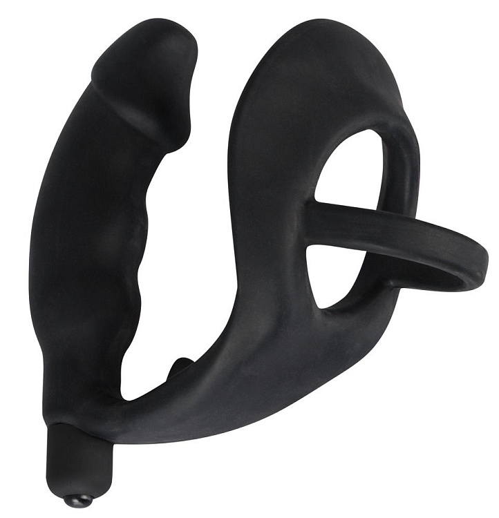 Черное кольцо с анальной вибропробкой Black Velvets