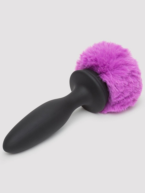 Черная анальная вибропробка Rechargeable Vibrating Bunny Tail Butt Plug Small