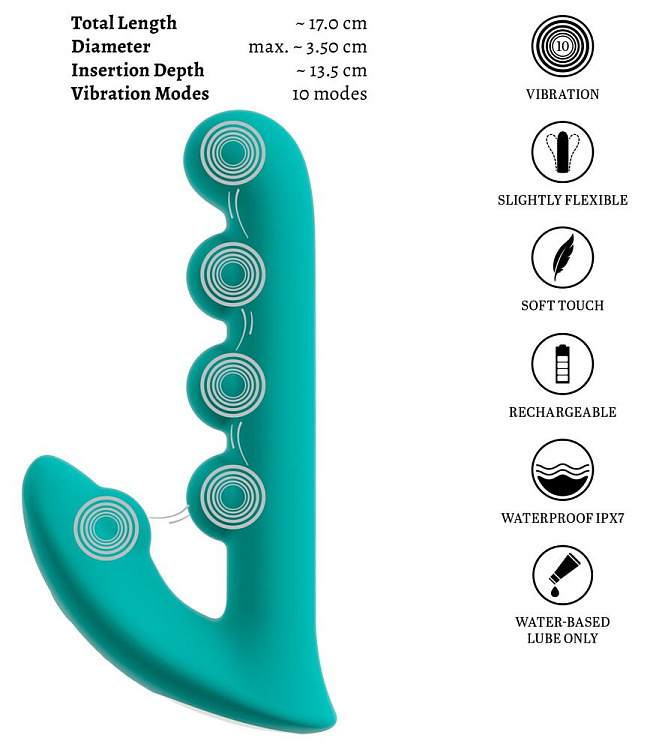 Зеленый вибратор SYLORA Unique Beads Vibrator - 17 см.