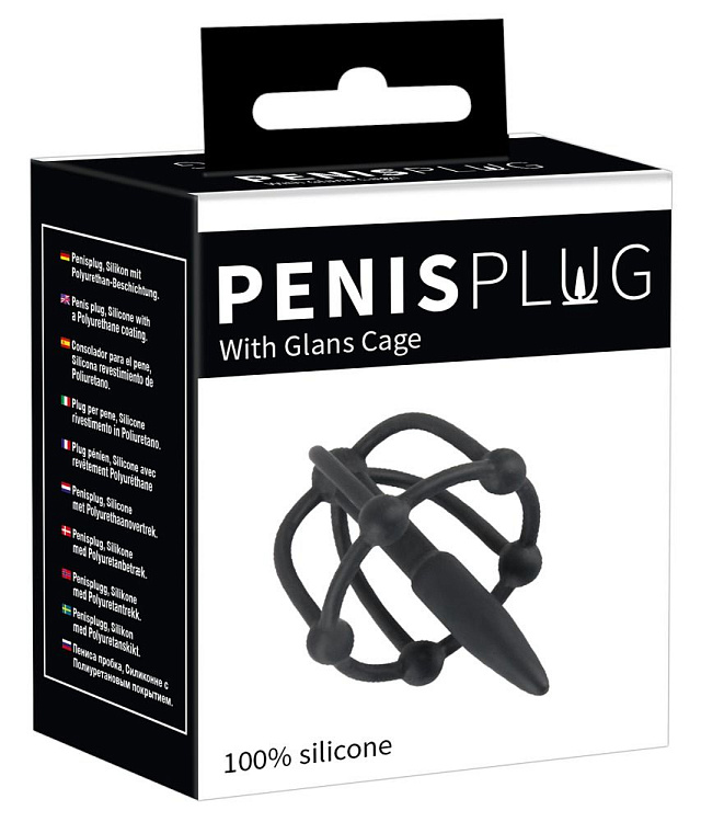 Черный силиконовый расширитель Penis Plug with Glans Cage