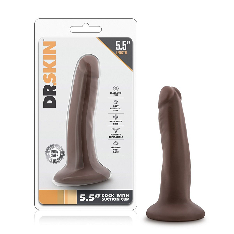 Коричневый фаллоимитатор 5.5 Inch Cock With Suction Cup - 14 см.