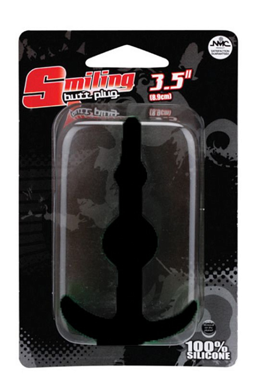 Чёрная анальная втулка SMILING SILICONE BUTT PLUG BLACK - 8,9 см.