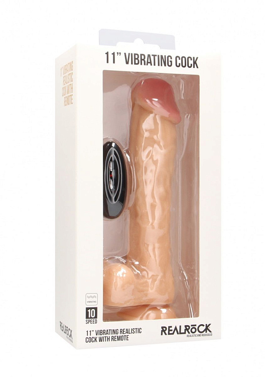 Телесный вибратор-реалистик Vibrating Realistic Cock 11  With Scrotum - 29,5 см.