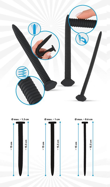 Набор из 3 винтовых уретральных плагов Screw Dilator