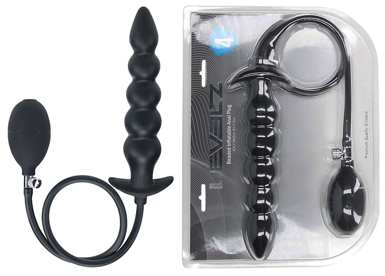 Черная анальная елочка с функцие расширения Beaded Inflatable Silicone Anal Plug