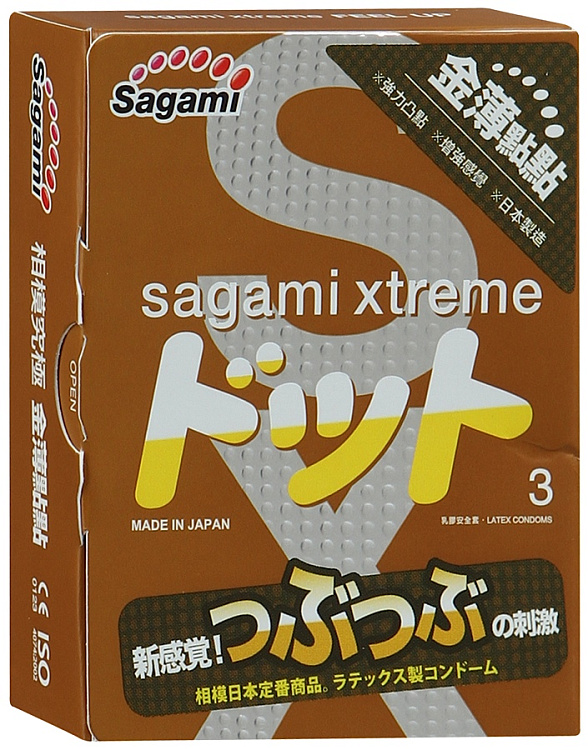 Презервативы Sagami Xtreme Feel Up с точечной текстурой и линиями прилегания - 3 шт.