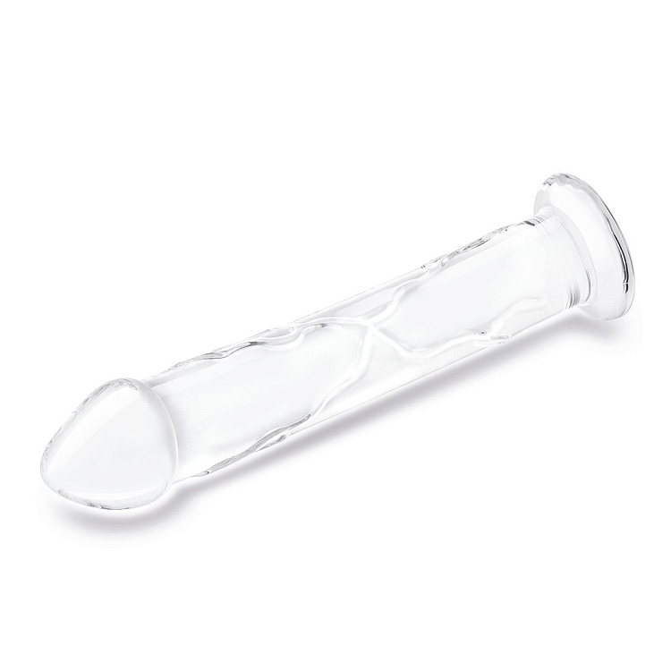 Большой стеклянный стимулятор 12’’ Glass Dildo With Veins   Flat Base - 28 см.