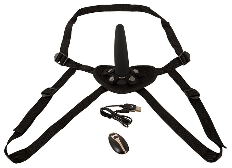 Черный вибрострапон с пультом ДУ RC Vibrating Strap-On - 13 см.