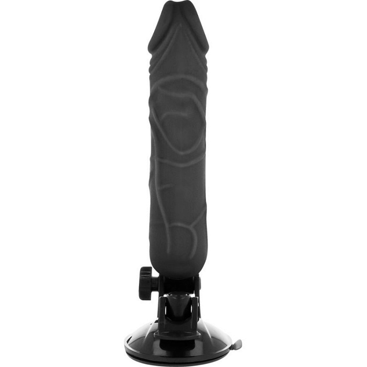 Черный вибратор на мощной присоске Basecock Realistic Vibrator - 20 см.