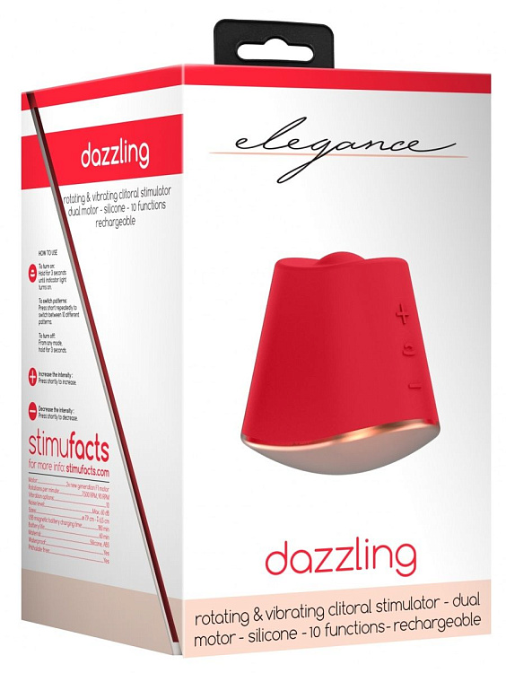 Красный клиторальный стимулятор Dazzling с вибрацией и ротацией - 6,7 см.