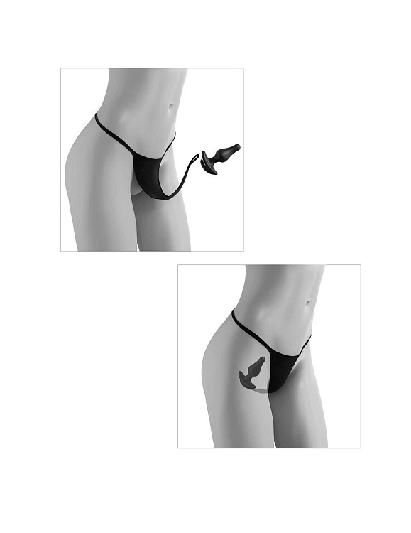 Черные трусики Crotchless Love Garter XL-XXL с анальной пробкой